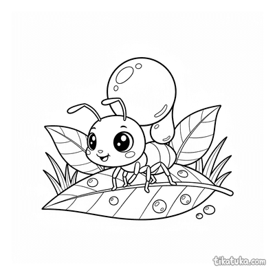 Ant Carrying a Dewdrop on a Leaf