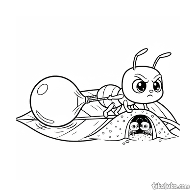 Ant Tugging Dewdrop into Anthill
