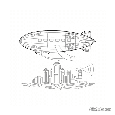 Art Deco Zeppelin Over City