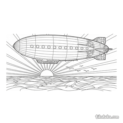Art Deco Zeppelin Over Ocean Horizon