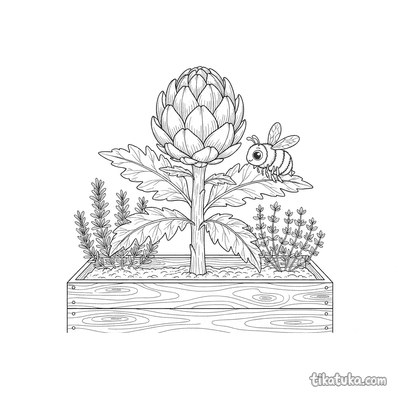 Artichoke Growing in Herb Garden