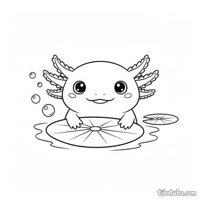 Axolotl Peeking from Behind Lily Pad