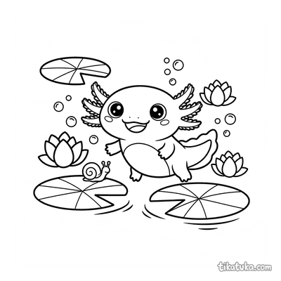 Axolotl Among Water Lilies