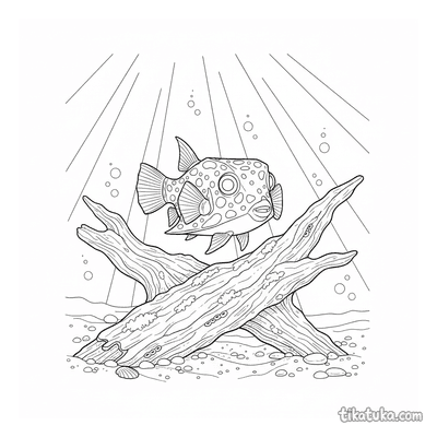 Boxfish Exploring Sunken Driftwood