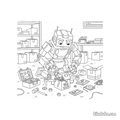 Robot Mechanic Fixing a Drone