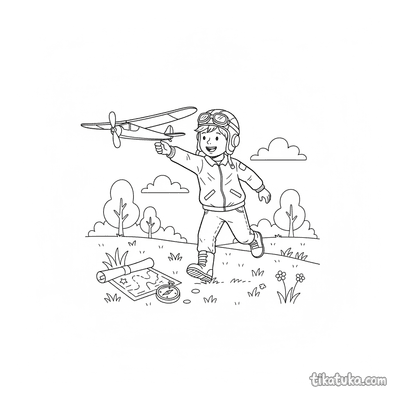 Boy Aviator Launching a Glider
