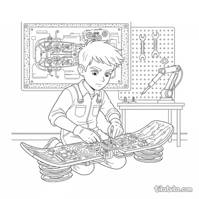 Boy Repairing a Flying Hoverboard