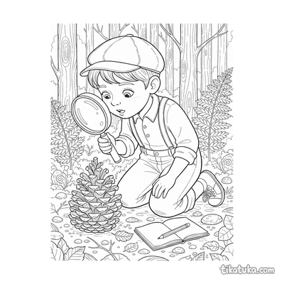 Boy Inspecting a Pinecone