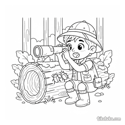 Boy Exploring a Log with a Periscope
