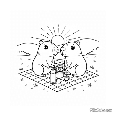 Two Capybaras at a Sunset Picnic