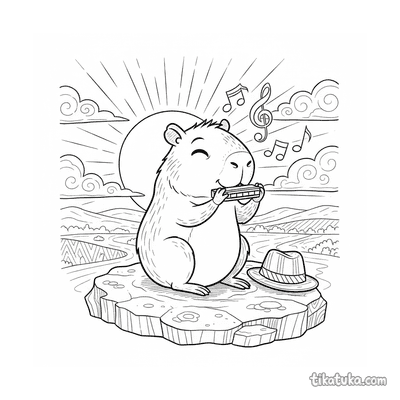 Capybara Musician Playing at Sunset