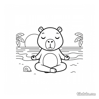 Capybara Doing Yoga on Sunset Beach