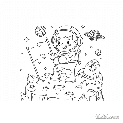 Astronaut Planting Flag on Asteroid