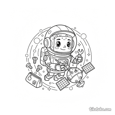 Astronaut Robot Fixing a Satellite