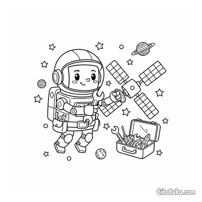 Astronaut Robot Repairing Satellite