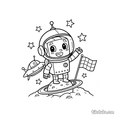 Robot Astronaut on Ringed Planet