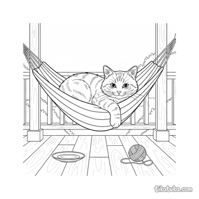 Cat Napping in Hammock on Porch