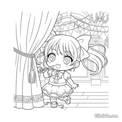 Chibi Girl Hiding Behind Curtain