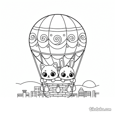 Hot Air Balloon Over City