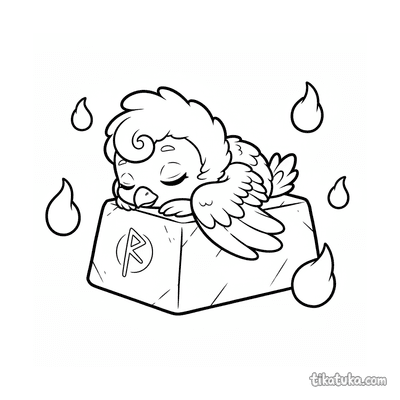 Chibi Phoenix Napping on Rune Stone