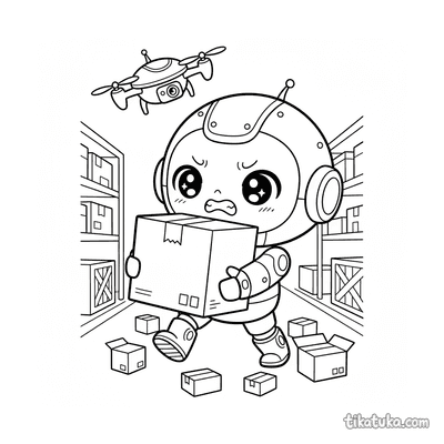 Chibi Robot Carrying Heavy Box