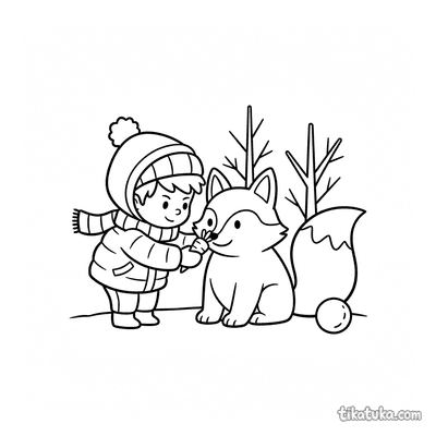 Child Building a Snow Fox