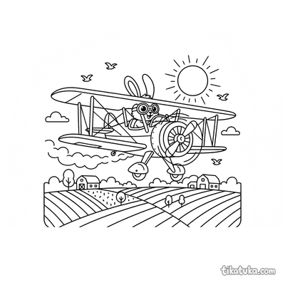 Crop Duster Biplane Over Fields