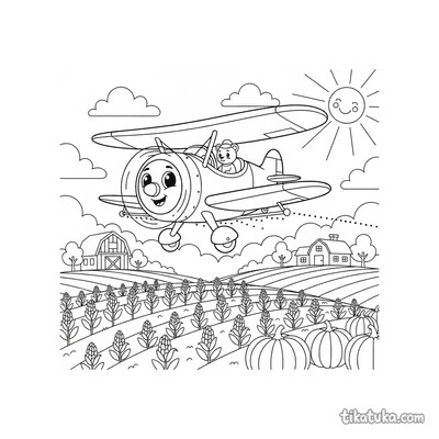 Crop Duster Plane Over Farm Fields