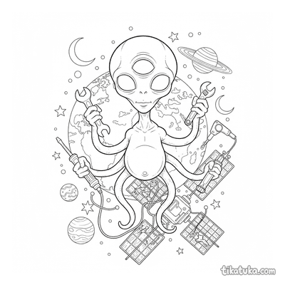Alien Repairing a Satellite