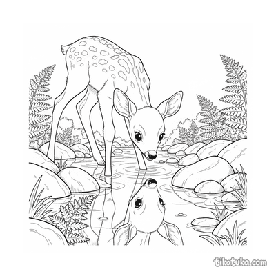 Curious Fawn Drinking from Stream