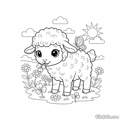 Curly Lamb in Meadow