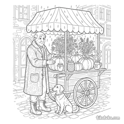 Street Vendor on a Rainy Autumn Day