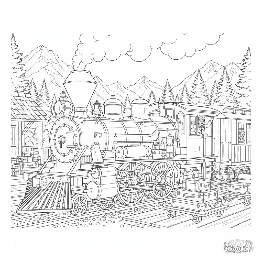 Vintage Steam Train at Mountain Station