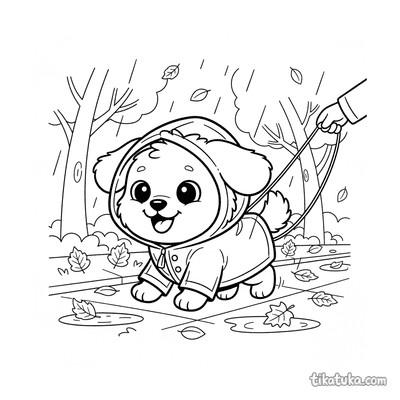 Dog in a Raincoat on a Walk