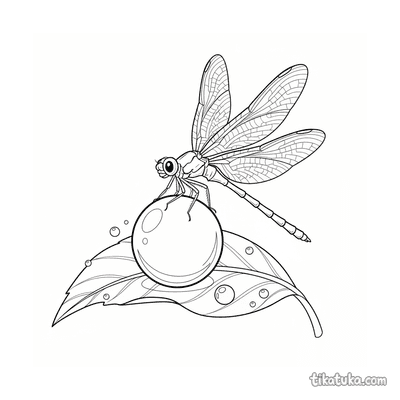 Dragonfly Perched on Dewdrop Perch