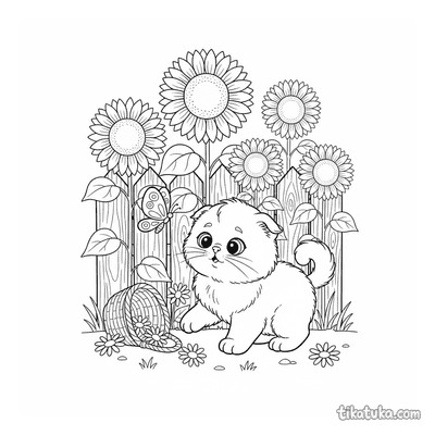 Fluffy Kitten Among Sunflowers