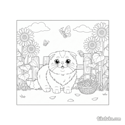 Fluffy Kitten in Sunflower Garden