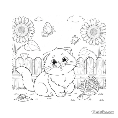 Fluffy Kitten in Sunflower Garden