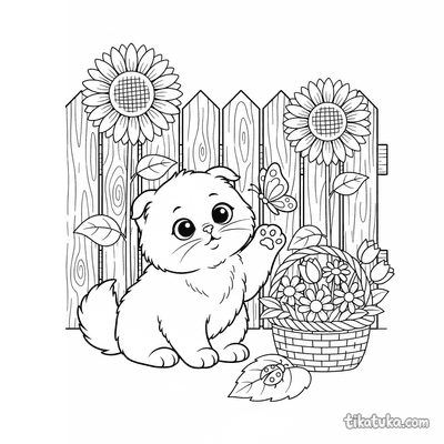 Fluffy Kitten and Butterfly