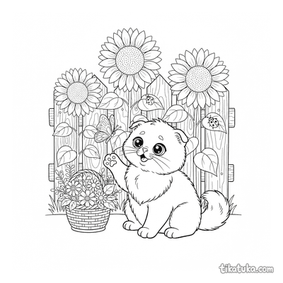 Fluffy Kitten in Sunflower Garden