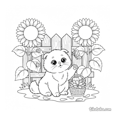 Fluffy Kitten in Sunflower Field