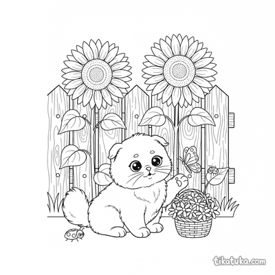 Fluffy Kitten Among Sunflowers