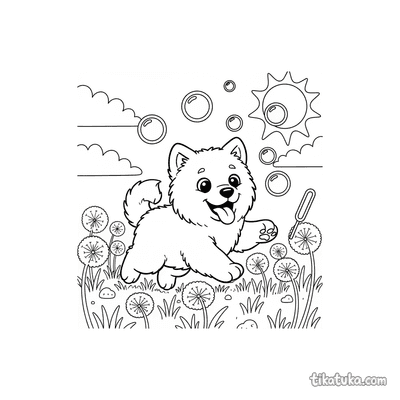 Fluffy Samoyed Puppy Chasing Bubbles