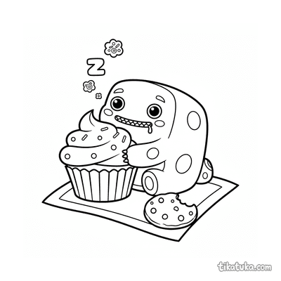 Square Monster Napping on Cupcake