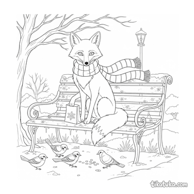 Fox with Scarf Feeding Birds