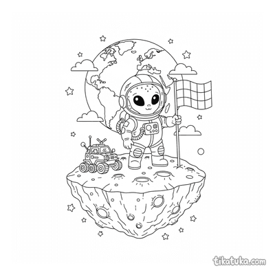 Alien Planting Flag on Asteroid