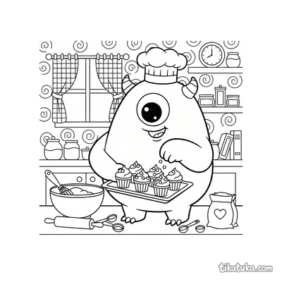 Friendly Cyclops Baking Cupcakes