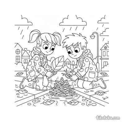 Friends Building a Leaf Dam