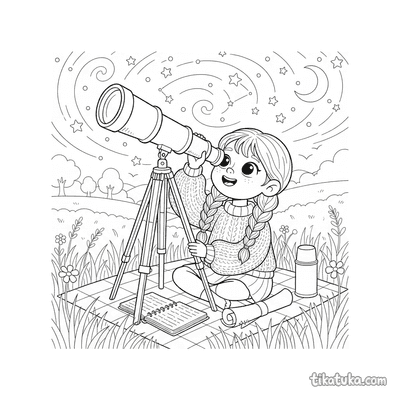 Girl Astronomer with Telescope