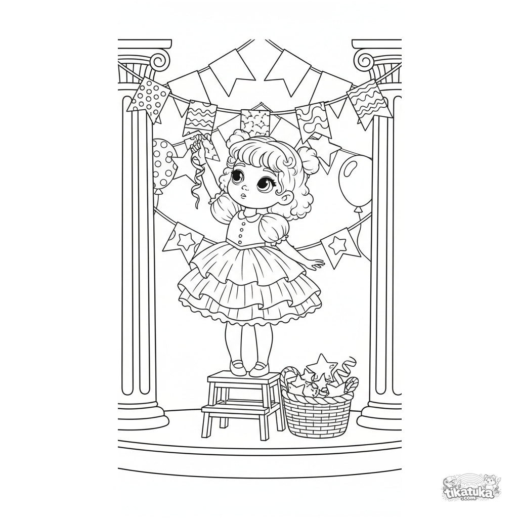 Girl in Puffy Dress Arranging Garlands on Stage